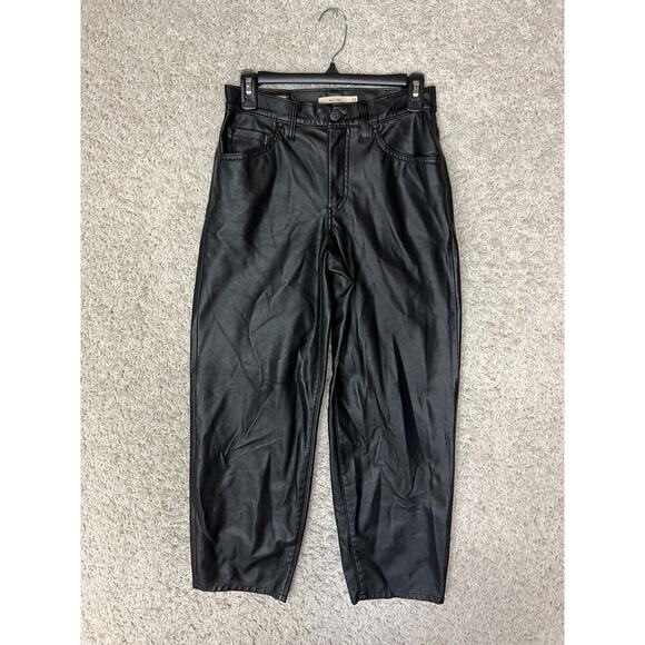 Levis Baggy Dad Pants Faux Leather Womens 24 Black Goth Mid Rise Loose 24x30
